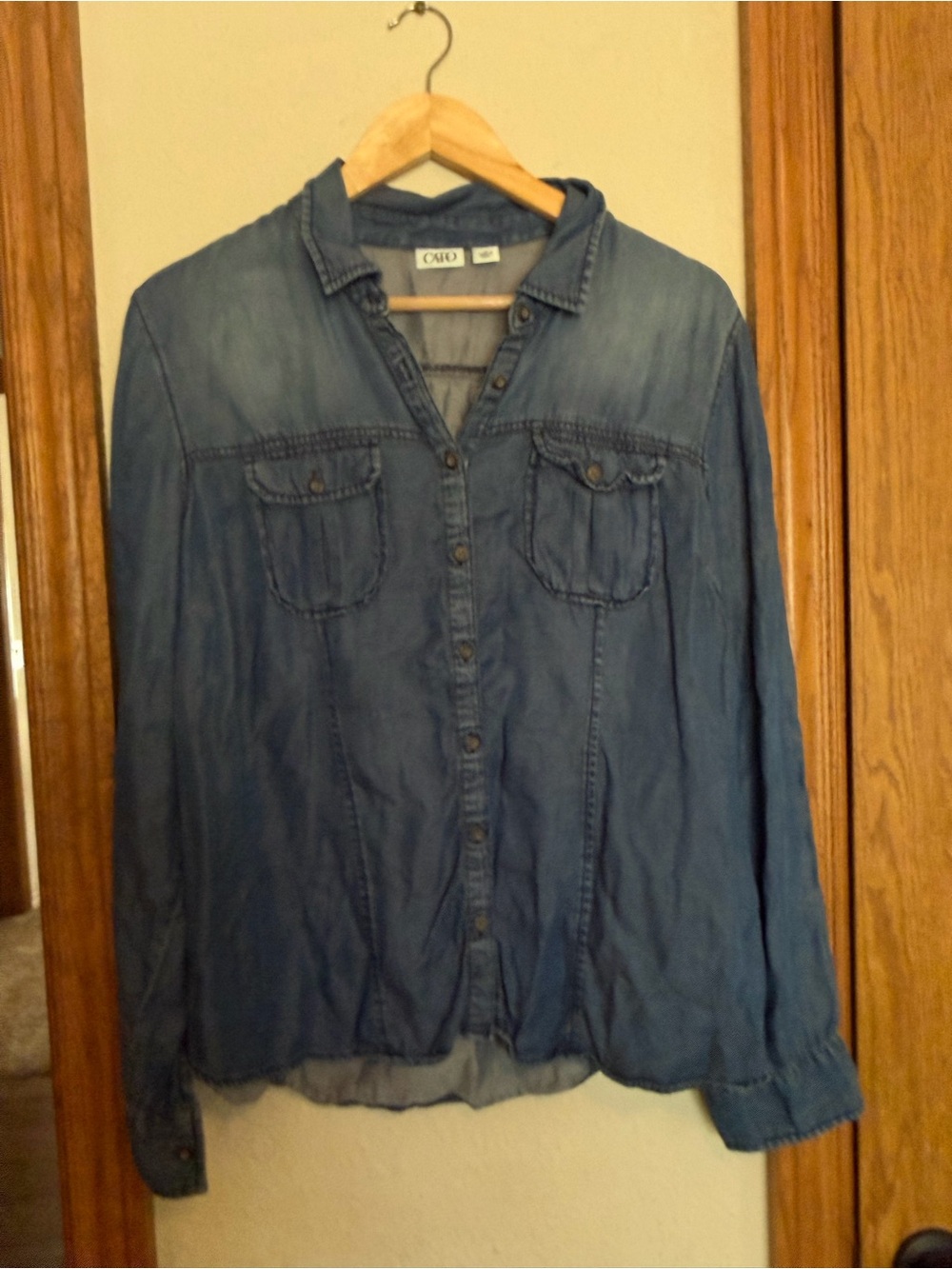 Cato Blue Denim Button-Front Women's Blouse